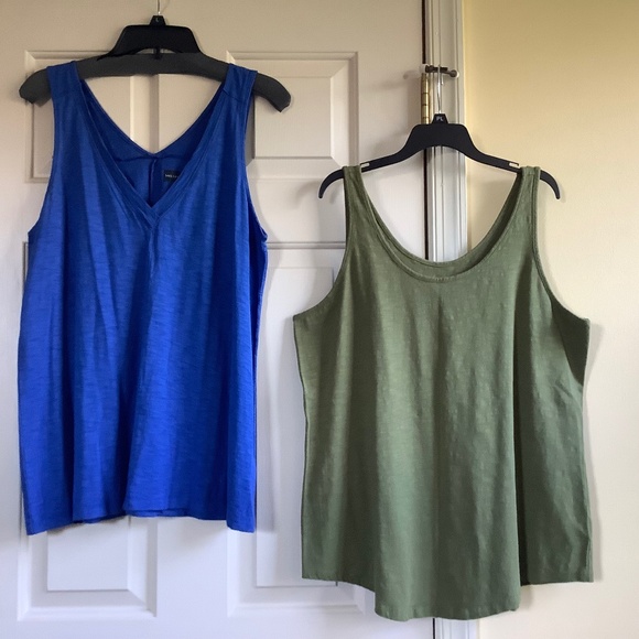 Bundle Cotton Slub Knit Tank Tops Saks Fifth & C. Wonder Cobalt Blue Olive SZ L - Picture 1 of 16